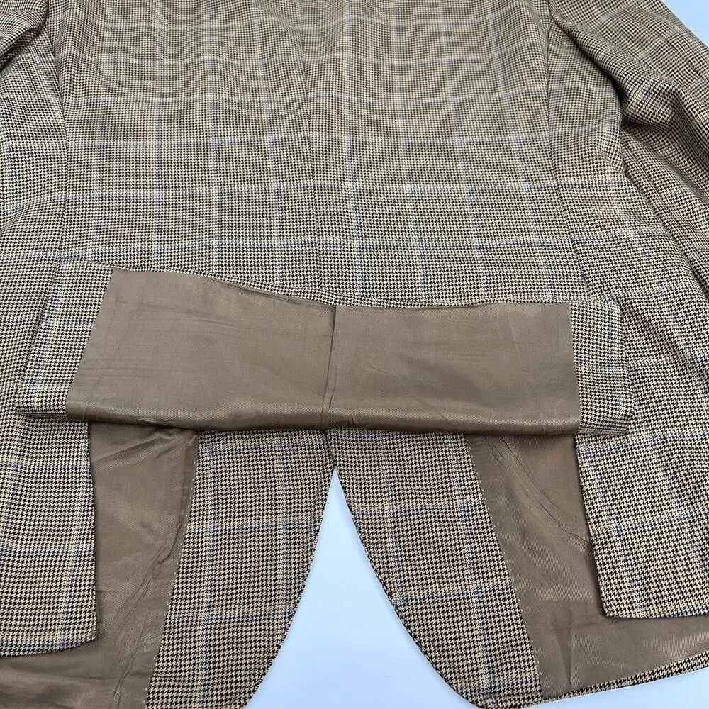 Di Milano Uomo Blazer Mens 44 L Brown Tan Glen Plaid Silk Wool Blend Two Button